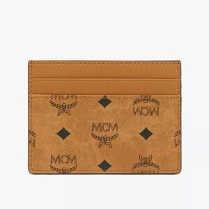 MCM Cognac Logo Print Slim Card Holder